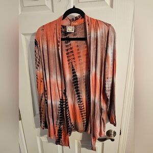 Tie-Dye Open Front Cardigan - Orange and Black